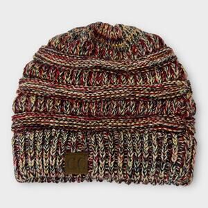 CC Trendy Warm Chunky Cable Knit Soft Stretch Beanie Metallic Hat Red Gold